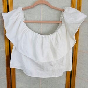 Women's‎ XXL A New Day White Linen Ruffle off the Shoulder Boho Crop Top